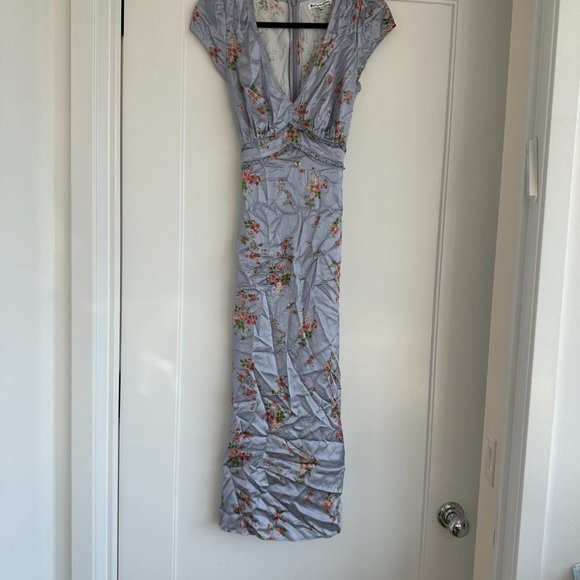 Reformation Kaye Silk Midi Dress SZ 4 Melba Floral V-neck Ruffles Cap Sleeves - Picture 6 of 10